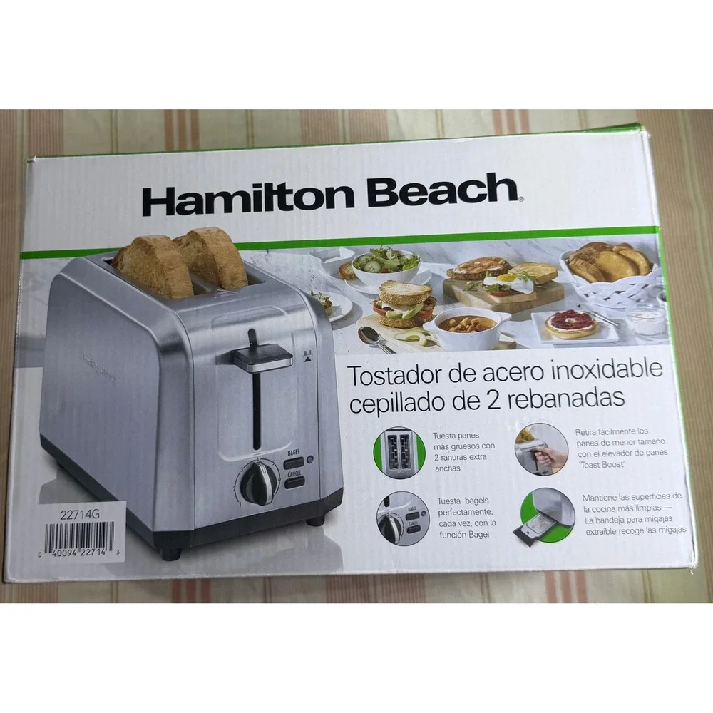 Hamilton Beach 2 Slice Brushed Stainless Steel Toaster 22714G Extra Wide Slots